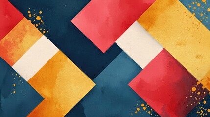 Aufkleber - Geometric watercolor concept. Abstract watercolor composition with vibrant colors and geometric shapes.