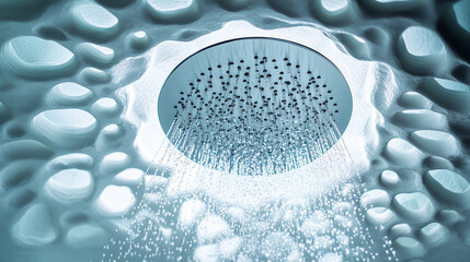 Wall Mural - A modern shower head with water droplets
