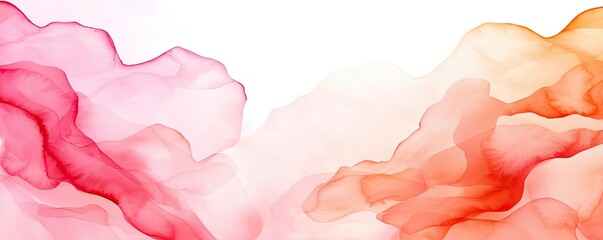 Poster - Light pink watercolor idea. Abstract colorful fluid art featuring soft pink and orange waves on a white background.