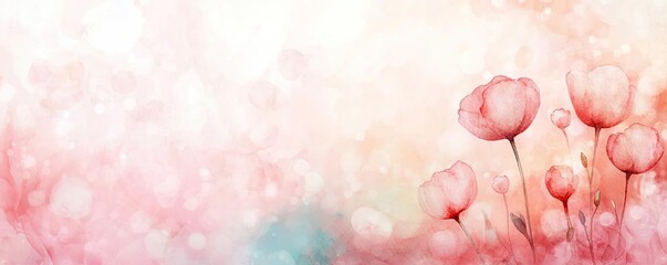 Poster - Light pink watercolor idea. Delicate pink flowers with a soft, dreamy background, perfect for springtime themes.