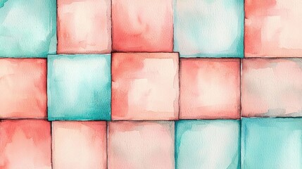Poster - Geometric watercolor concept. A vibrant watercolor pattern featuring soft pink and blue square shapes.