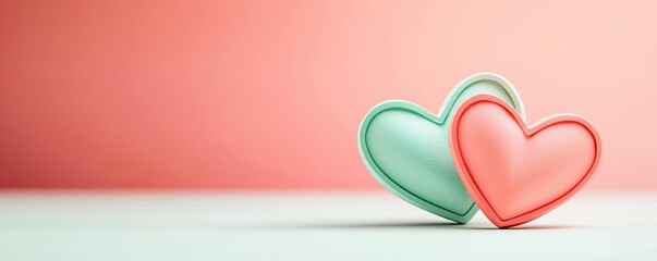 Poster - Hearts watercolor idea. Two heart-shaped decorations in soft pastel colors symbolize love and affection.