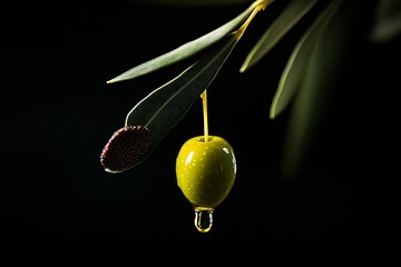 Aufkleber - CloseUp of Ripe Olive on Tree with Raindrop and Olive Leaves in Natural Setting : Generative AI
