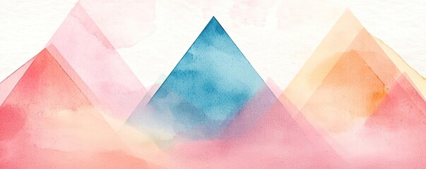 Poster - Geometric watercolor concept. Abstract watercolor mountains in soft colors, creating a serene and artistic landscape.