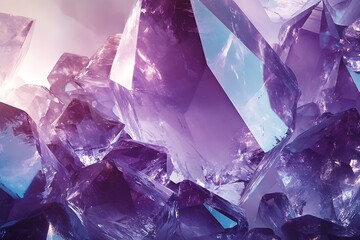 Aufkleber - Large purple amethyst crystals with gentle light offering a mystical ambiance : Generative AI
