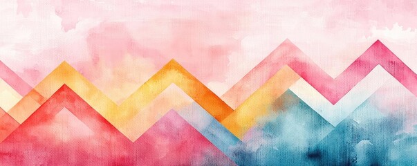 Poster - Geometric watercolor concept. A vibrant abstract watercolor image showcasing colorful zigzag patterns.