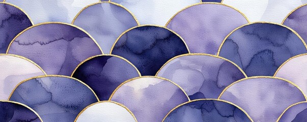 Poster - Geometric watercolor concept. Elegant watercolor pattern featuring soft purple and blue hues with gold accents.