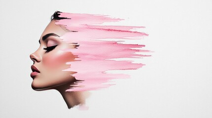 Aufkleber - Light pink watercolor idea. Artistic portrait blending beauty and abstract colors for modern expressions.