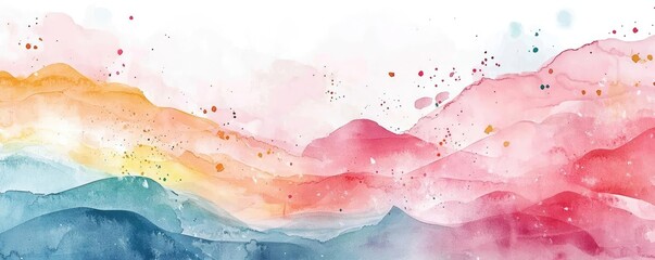 Poster - Geometric watercolor concept. A vibrant watercolor landscape featuring gentle hills in soft gradient colors.