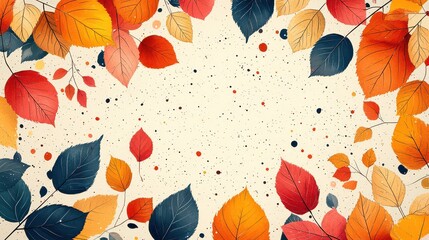 Wall Mural - Autumn leaves frame on beige background.