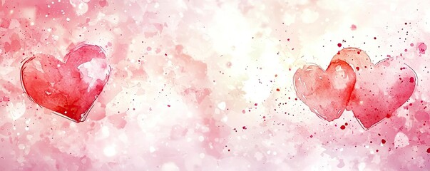 Poster - Hearts watercolor idea. A beautiful watercolor background featuring soft pink hearts symbolizing love.