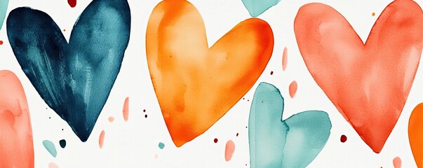 Poster - Hearts watercolor idea. A vibrant watercolor illustration of colorful hearts on a white background.