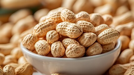 Poster - Close-Up of Fresh Organic Peanuts in a White Bowl on a Rustic Wooden Table : Generative AI