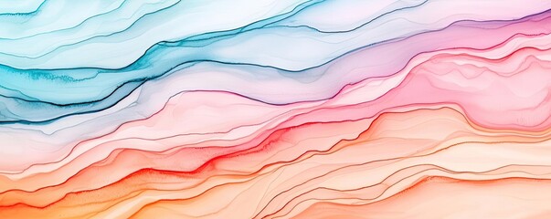 Poster - Playful watercolor concept. A vibrant abstract background with flowing waves of color in soothing gradients.