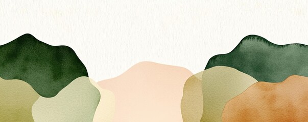 Aufkleber - Neutral watercolor concept. A serene watercolor landscape with soft green and earthy tones, ideal for designs.