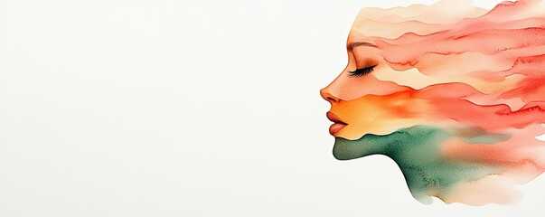 Poster - Neutral watercolor concept. A colorful watercolor abstract illustration representing emotions and inner thoughts.
