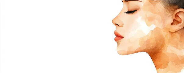 Aufkleber - Neutral watercolor concept. An elegant watercolor portrait of a woman's profile showcasing beauty and tranquility.