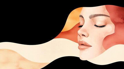 Aufkleber - Minimalist watercolor idea. An artistic portrayal of serenity through a woman's face and flowing colors.