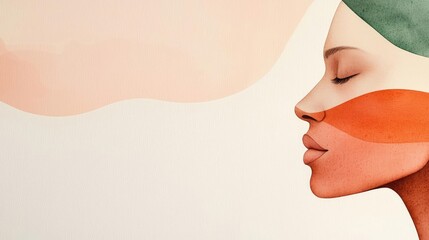Poster - Minimalist watercolor idea. Elegant profile of a woman illustrated with abstract colors and gentle lines.