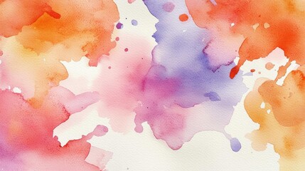 Poster - Minimalist watercolor idea. A vibrant watercolor background with splashes of orange, pink, and purple colors.