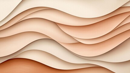 Poster - Neutral watercolor concept. Abstract layered waves in soft shades of beige and cream create a soothing visual effect.