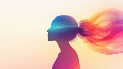 Poster - Playful watercolor concept. A colorful silhouette of a woman representing creativity and emotions.
