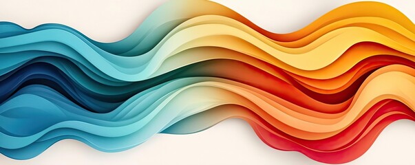 Poster - Playful watercolor concept. Beautiful abstract waves of color showcasing vibrant blue, orange, and yellow tones.
