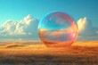 © Ali - Giant iridescent sphere rests in golden field.