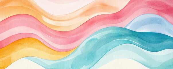 Aufkleber - Playful watercolor concept. A vibrant abstract watercolor background with flowing waves in soft colors.