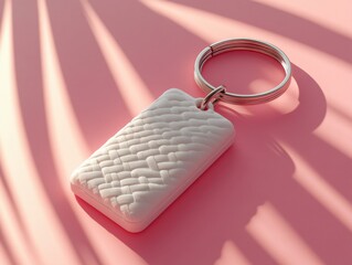 Wall Mural - White Keychain on Pink Surface with Shadows and Textured Design