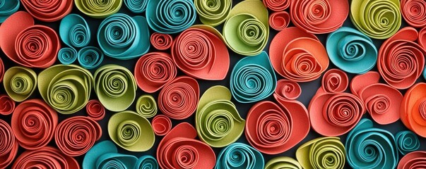 Aufkleber - Playful watercolor concept. Colorful paper roses create a vibrant artistic pattern for decoration and design.