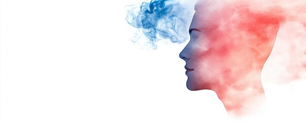 Poster - Minimalist watercolor idea. A vibrant profile silhouette with colorful smoke, symbolizing thoughts and emotions.