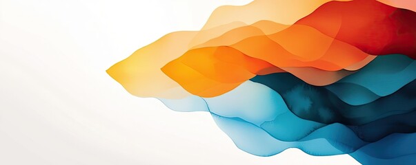 Poster - Minimalist watercolor idea. Abstract colorful waves blending in a soft, flowing composition on a light background.