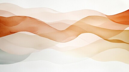Aufkleber - Neutral watercolor concept. Elegant abstract wavy lines in soft orange and beige tones on a light background.