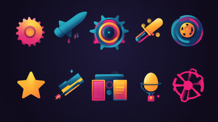 Poster - Multimedia icons set with satellite, sound, movie, gears, audio, star and download elements