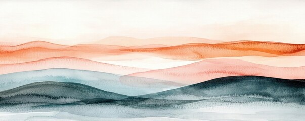 Poster - Neutral watercolor concept. A serene watercolor landscape featuring soft hues of orange and blue.