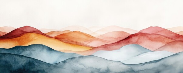 Poster - Neutral watercolor concept. A tranquil watercolor painting of abstract mountains in warm and cool tones.