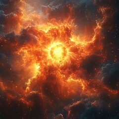 Wall Mural - Fiery cosmic explosion, swirling nebula.