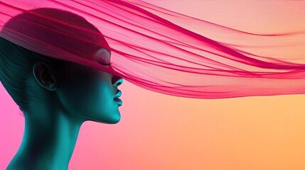 Aufkleber - Minimalist watercolor idea. Silhouette of a woman with flowing fabric, conveying emotion and serenity in vibrant colors.