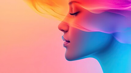 Aufkleber - Minimalist watercolor idea. A vibrant profile portrait blending colors, expressing serenity and creativity.