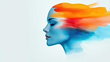 Poster - Minimalist watercolor idea. A vibrant artistic representation of a woman's profile with flowing colors.