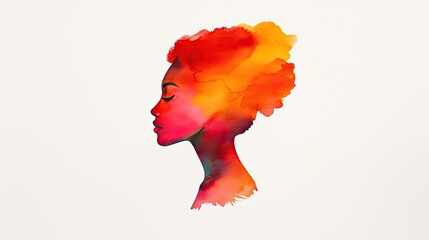 Poster - Minimalist watercolor idea. Vibrant watercolor silhouette of a woman showcasing beauty and diversity through color.