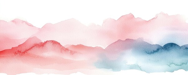 Poster - Minimalist watercolor idea. Abstract watercolor landscape with soft hues of red and blue suggesting serene mountains.