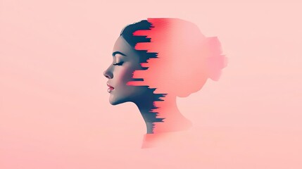 Aufkleber - Minimalist watercolor idea. Abstract portrait depicting the inner thoughts and emotions of a woman against soft colors.