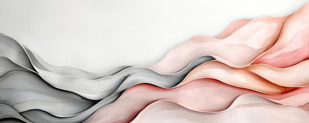 Wall Mural - Minimalist watercolor idea. Abstract waves in soft pastel tones create a serene and modern atmosphere.