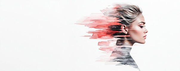 Aufkleber - Minimalist watercolor idea. A contemplative portrait illustrating emotional depth and inner thoughts.