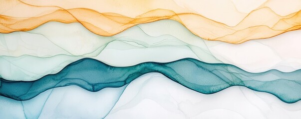Poster - Neutral watercolor concept. Colorful waves of translucent fabric creating a serene and modern abstract background.