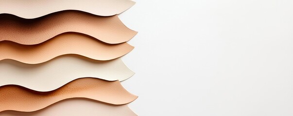 Aufkleber - Neutral watercolor concept. An abstract arrangement of curved paper layers in soft beige tones on a white background.