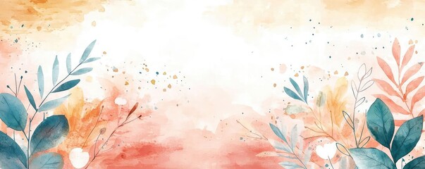 Aufkleber - Neutral watercolor concept. A vibrant watercolor background featuring lush foliage and warm, inviting colors.
