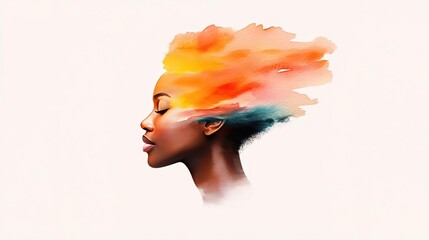 Poster - Neutral watercolor concept. A vibrant portrait illustrating the beauty of diversity and creativity in expression.